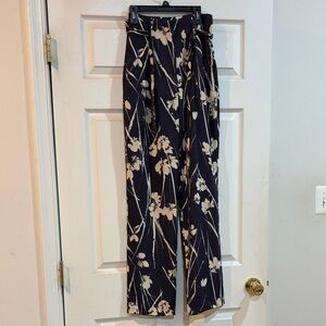 Zara Black and Cream Floral Wide Leg Pants
